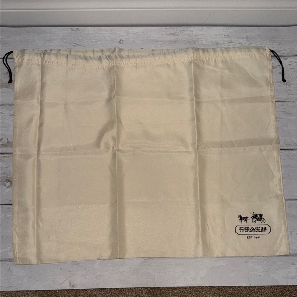 Coach Cream Drawstring Logo Dust Bag with Brown Cord